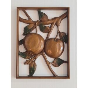 Vintage Syroco Wood Apple Wall Plaque Mid Century Modern Fruit Decor Brown 4473